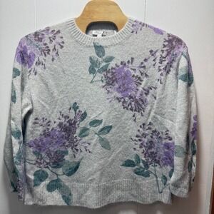 Vince Women Size 3X Lilac Floral Alpaca Mohair Wool Blend Crewneck Sweater